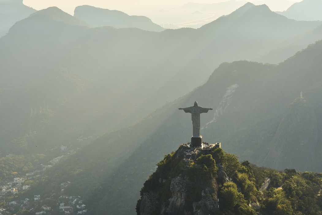 Aerial view of Christ the Redeemer at Rio de Janeiro.