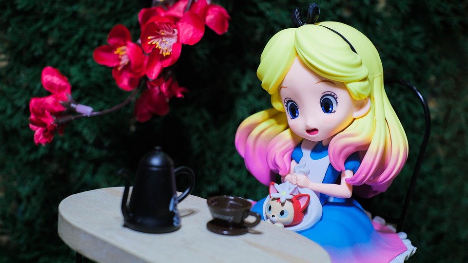Alice falls down into a world of fantasy through a rabbit hole in Carroll's book.