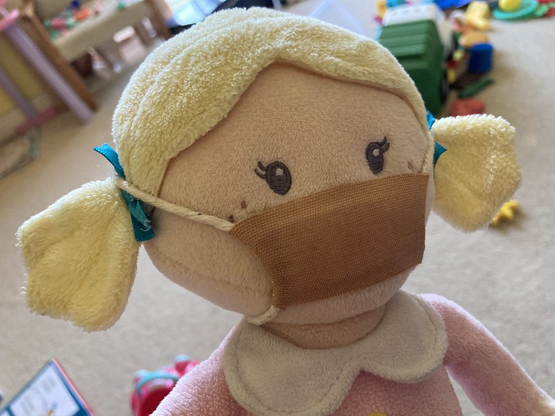 Providing face masks for favourite toys is a fun activity.