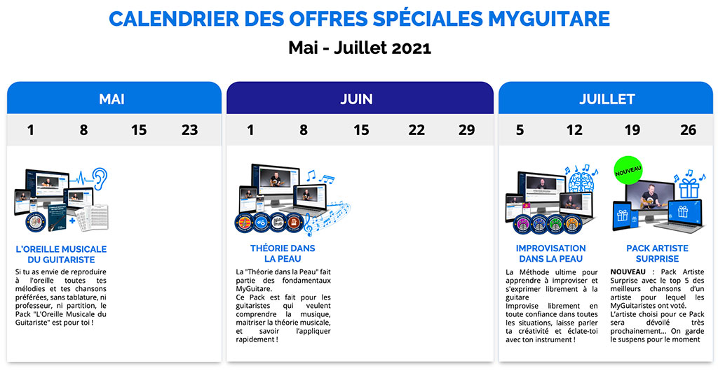 calendrier offres spéciales myguitare printemps 2021