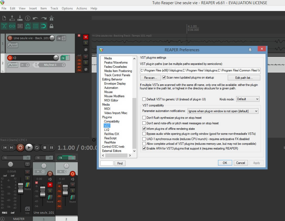 Reaper - Configuration instruments VST