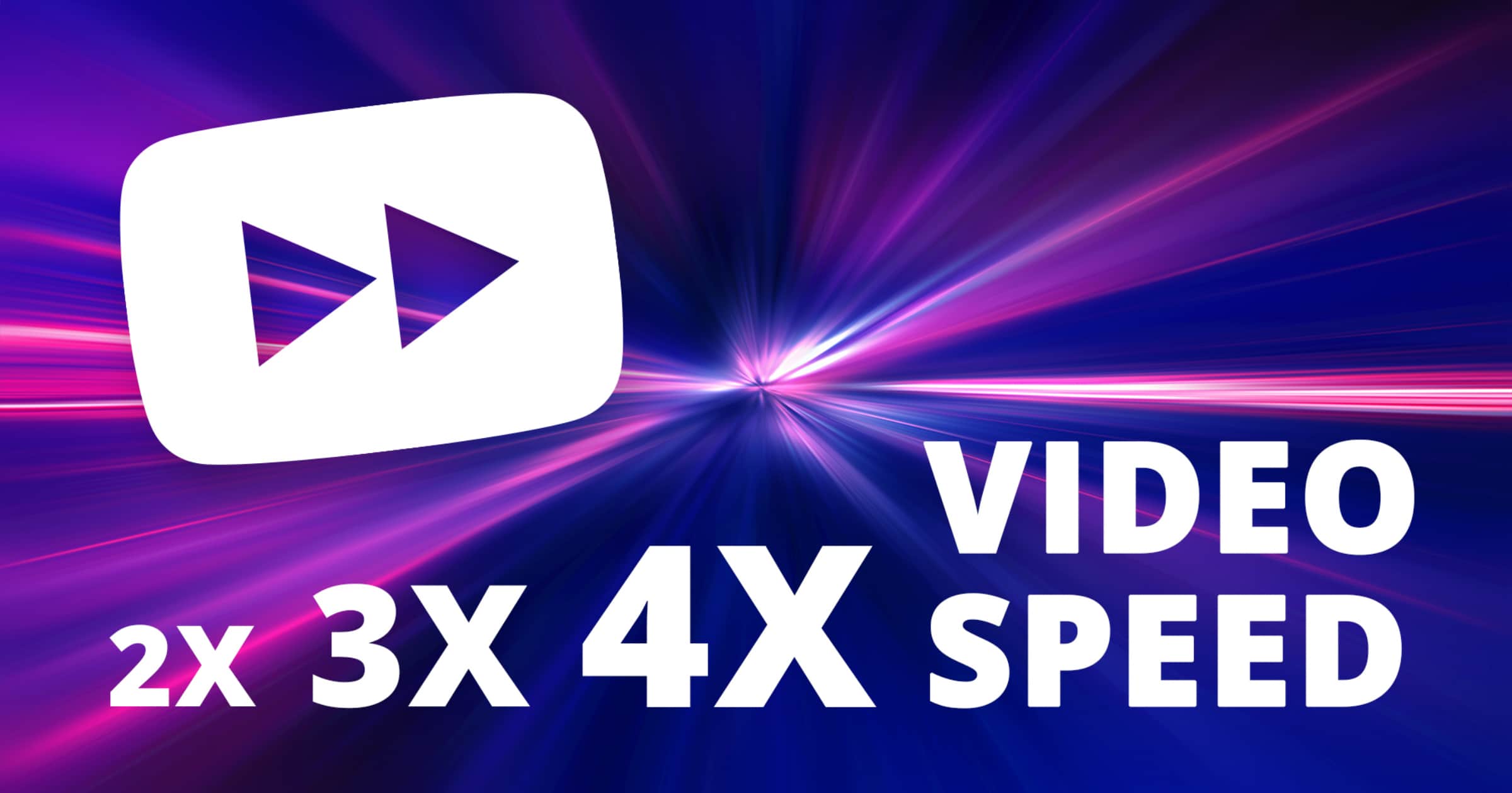 A fast forward symbol on top of a pink and purple light tunnel to represent how to save time by speeding up videos faster than 2x