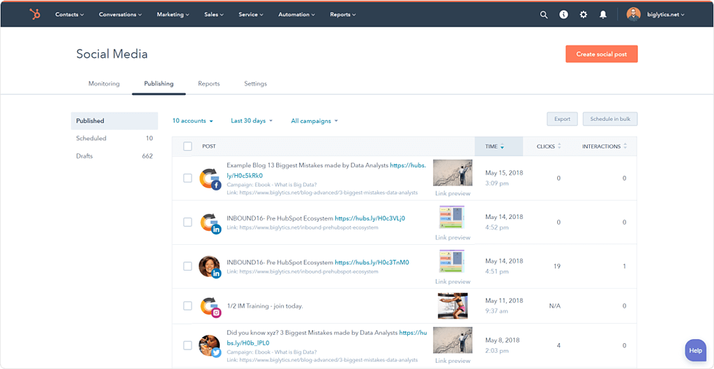 Hubspot - social media tool for scheduling posts