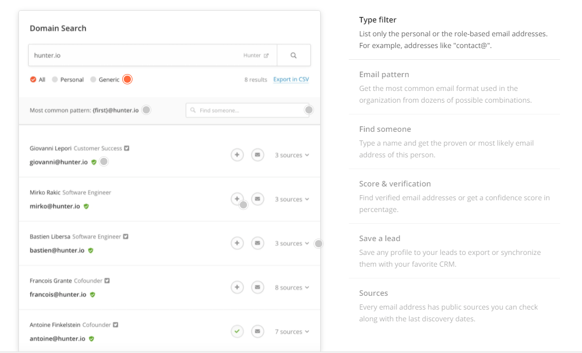 Hunter.io email marketing tool