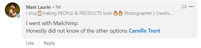 LinkedIn post about Mailchimp