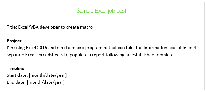 Sample Excel job post