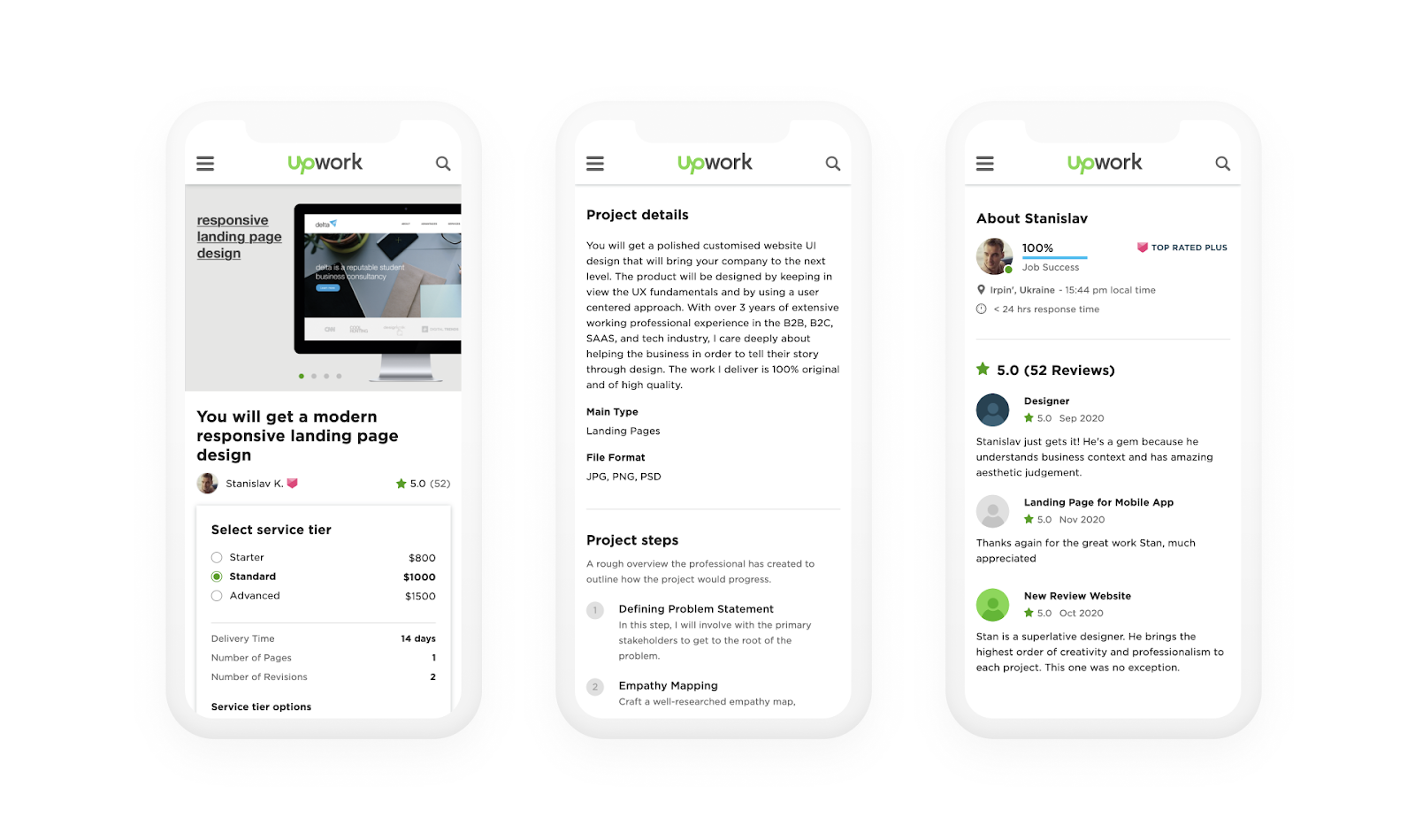 Mobile view for clients to select projects
