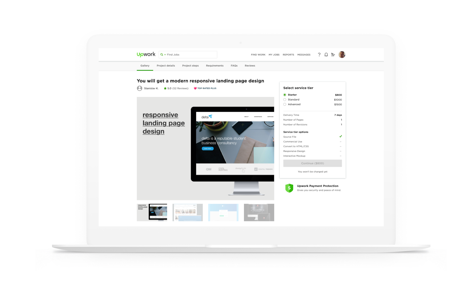 Desktop view of project scope
