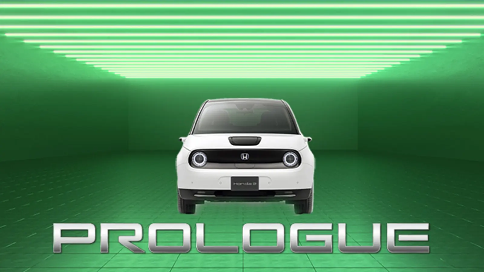 Green room with front view Honda and "prologue" under