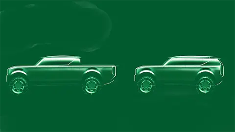 Two vehicles in white outlines with green background