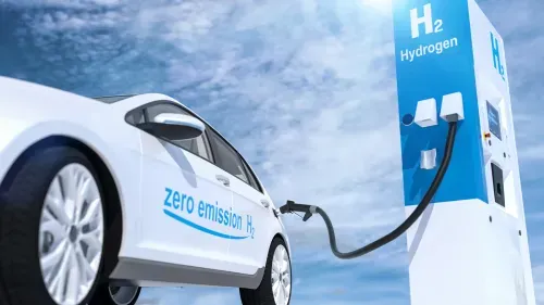 Hydrogen logo on gas stations fuel dispenser