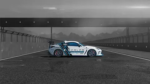 scalar performance electric car parked on a race track