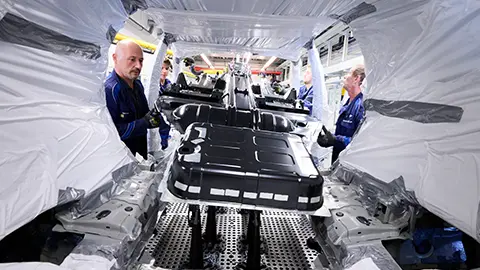 inside a bmw hydrogen X5 being built on the assembly line