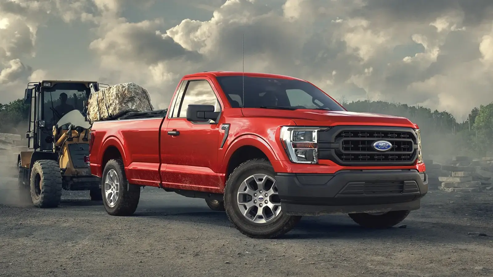 Red Ford F-150 XL Working with Rock