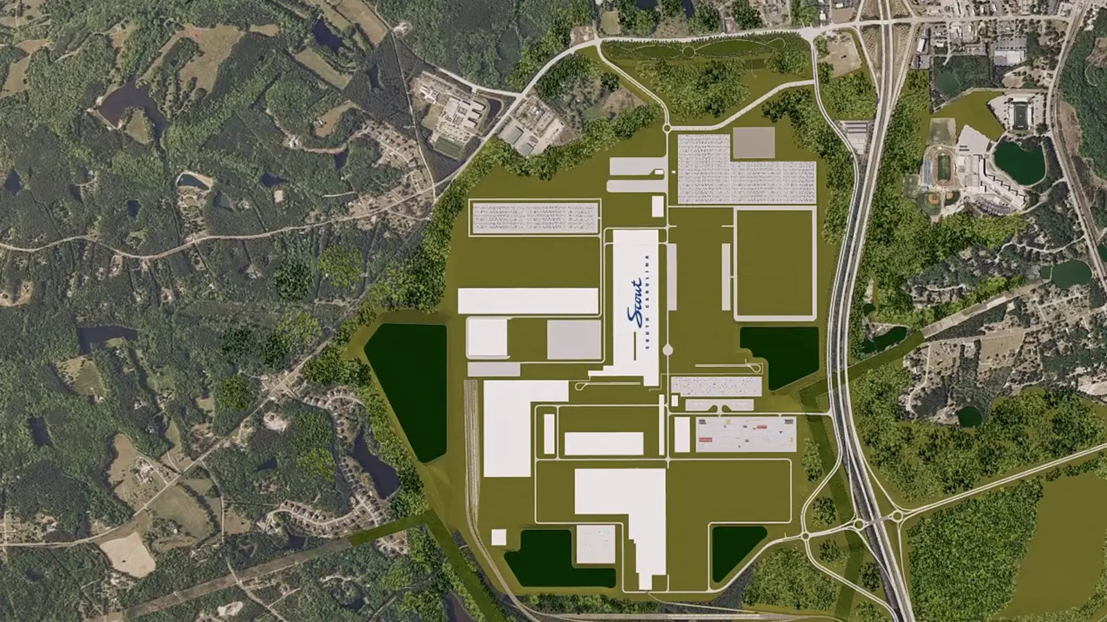Aerial view of th SC Scout EV factory