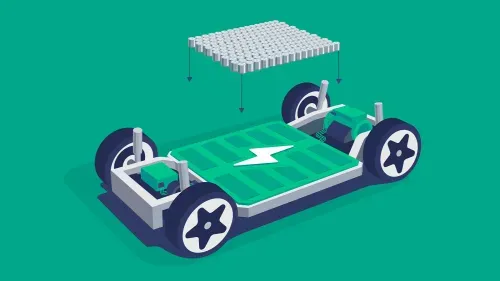 Illustration of electric vehicle internal architecture with batteries