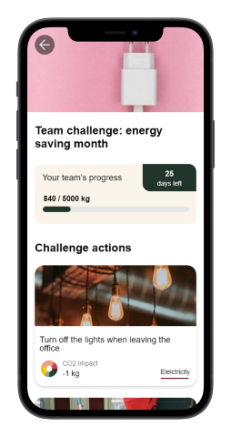 Screenshot of the Carbon Donut app, showing the team challenge feature.