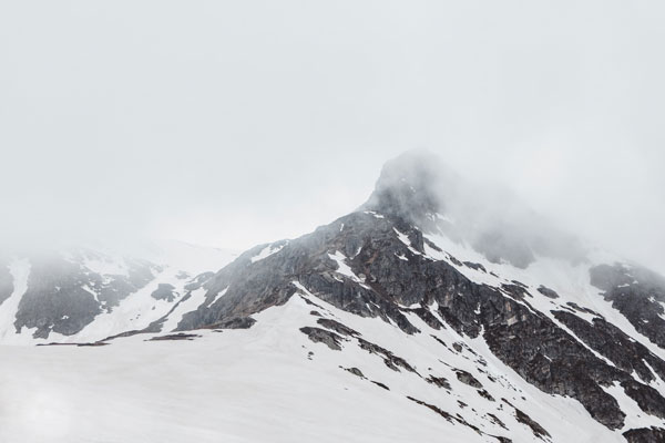 High-key image of a mountain landscape