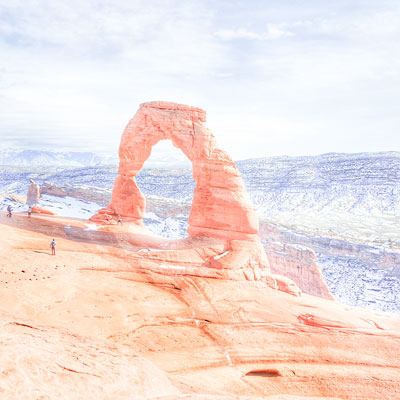 Overexposed image of Delicate Arch in Utah.