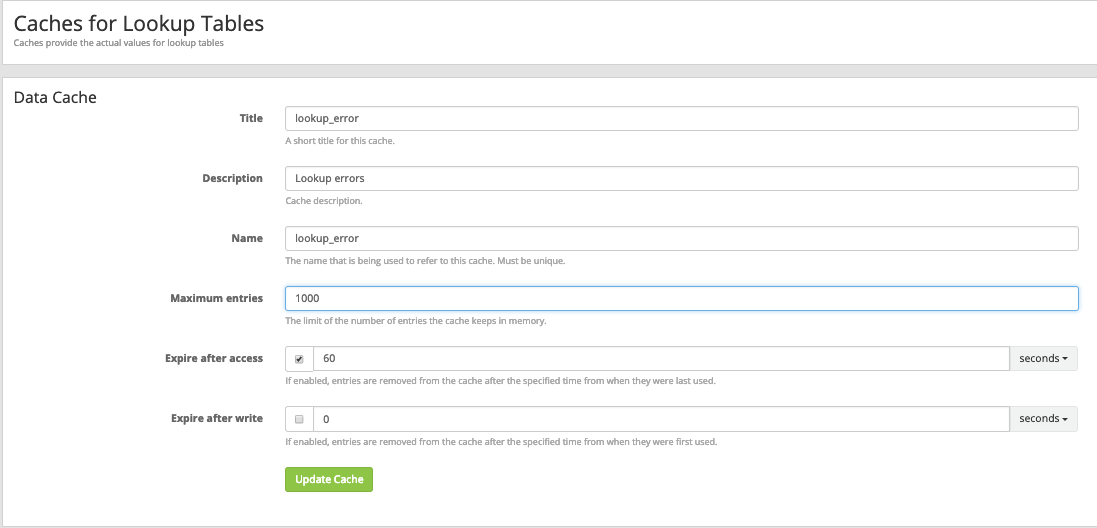 Caches for Lookup Tables