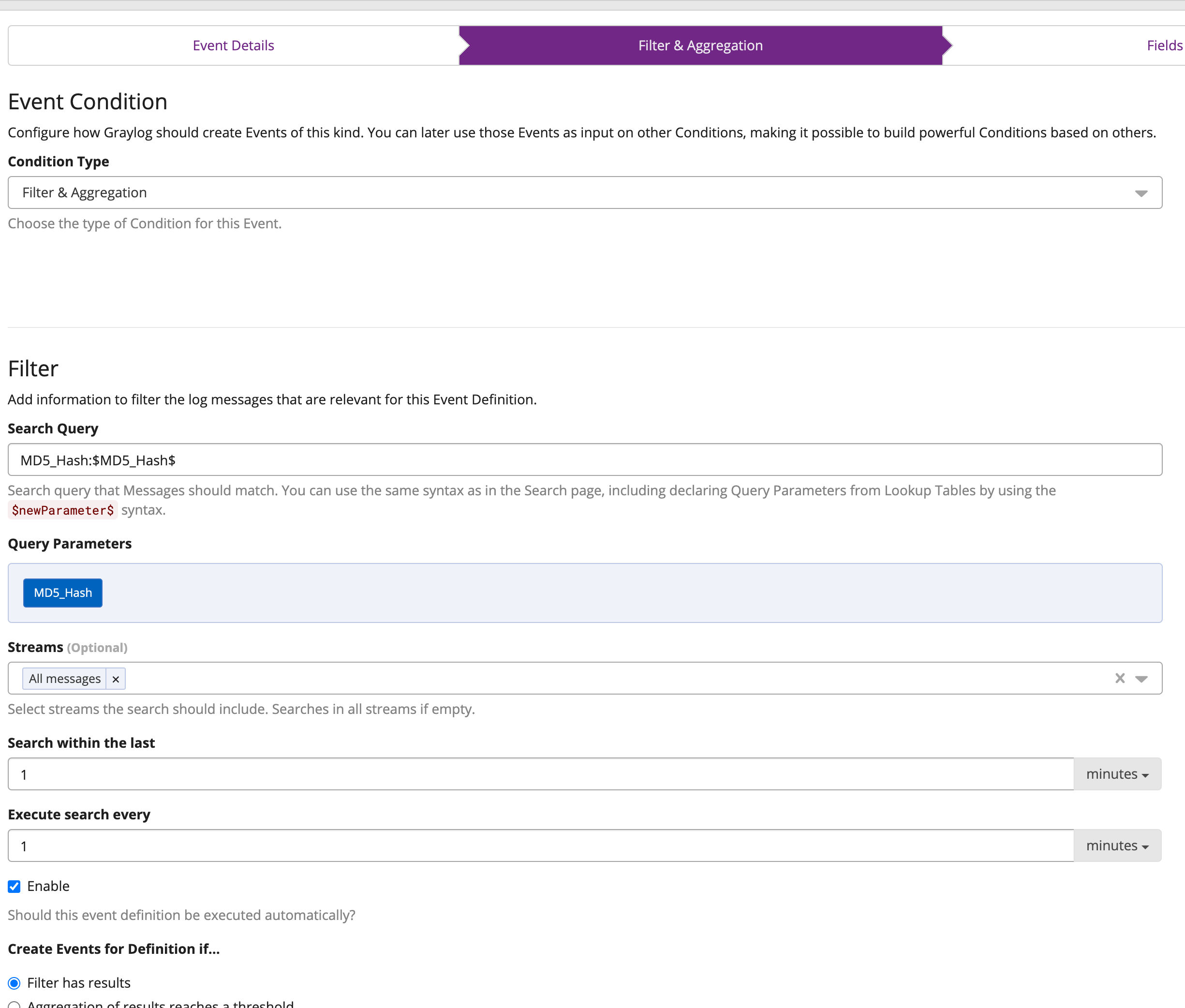 Graylog Alert Filter & Aggregation