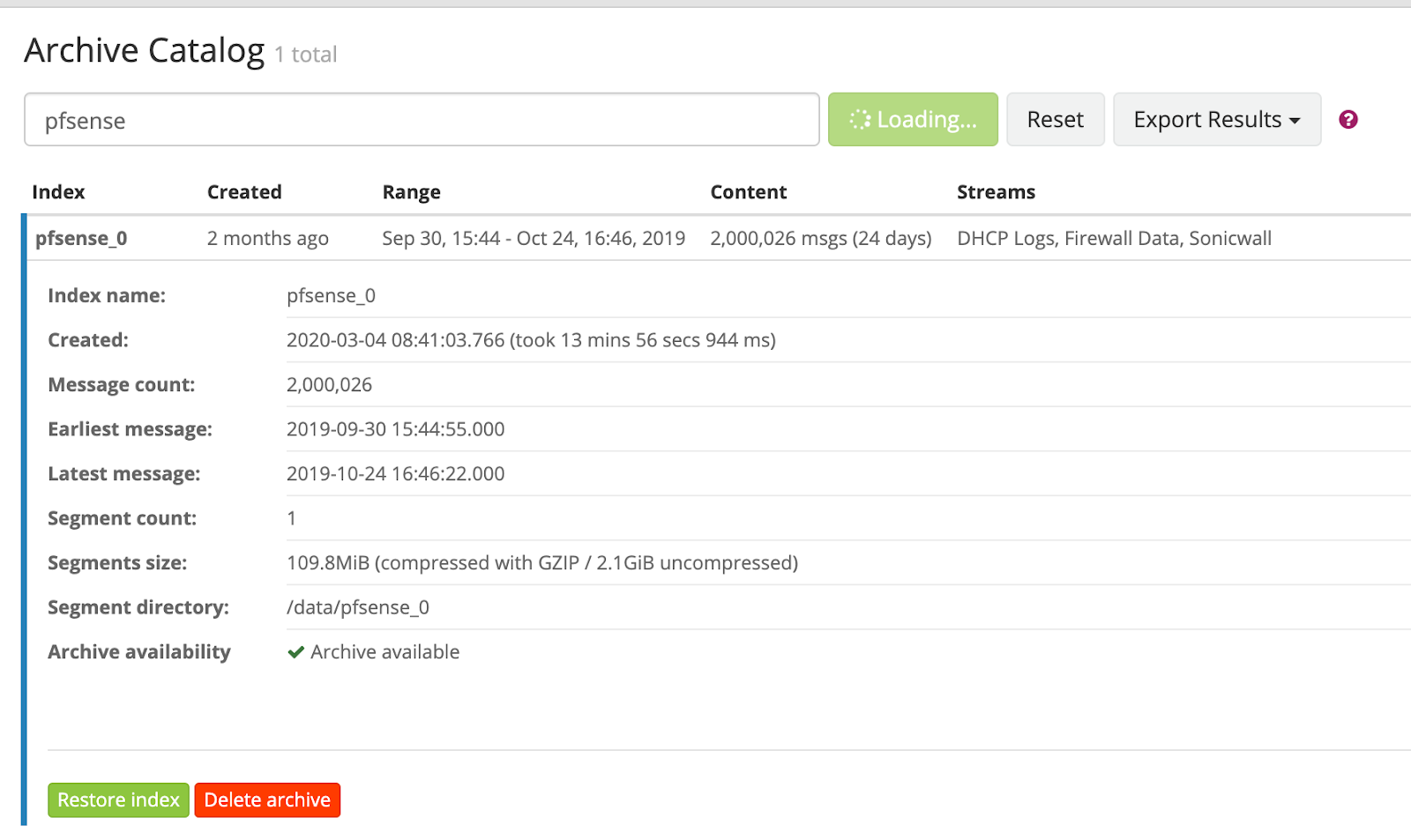 Graylog Archive Catalog
