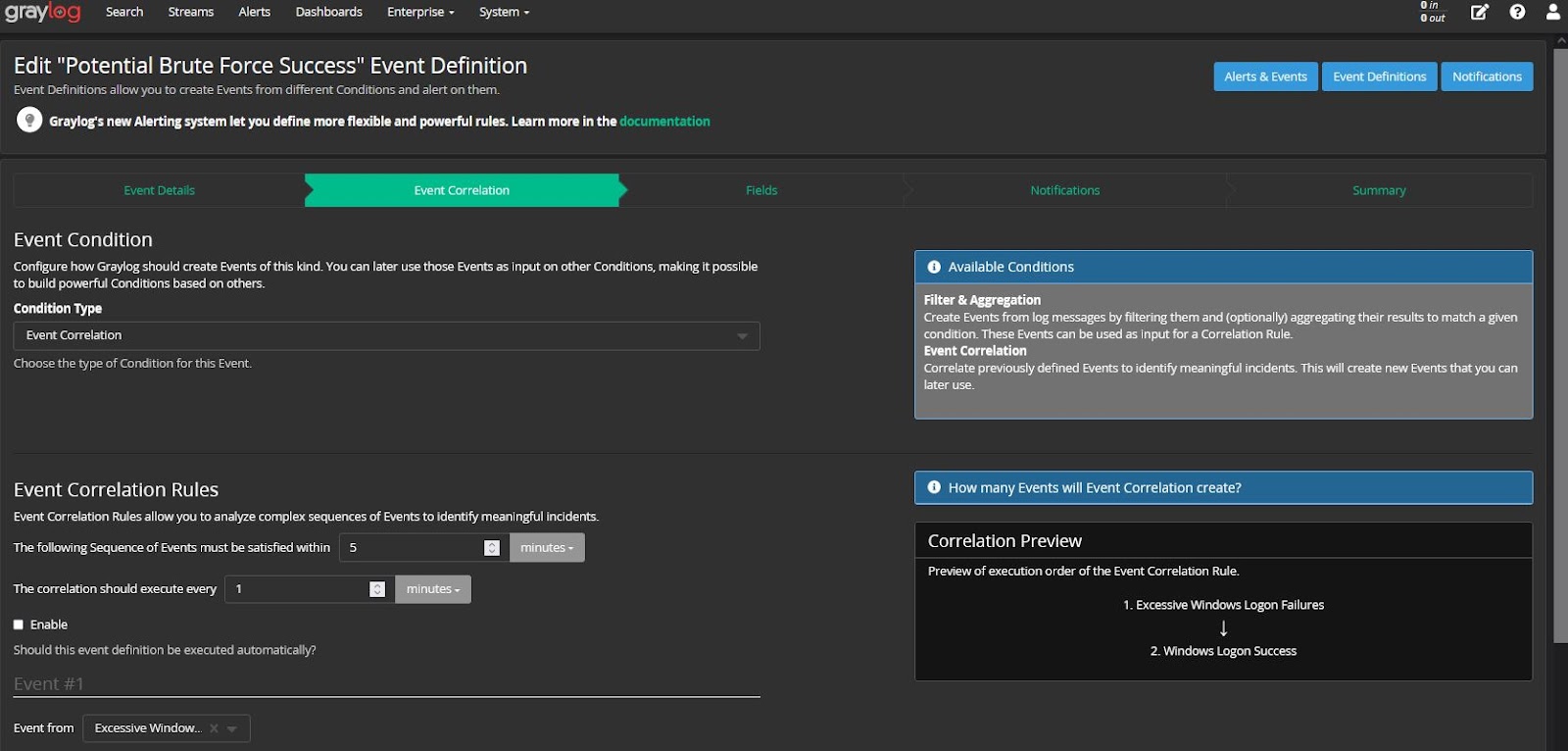 centralize log management event definition edit