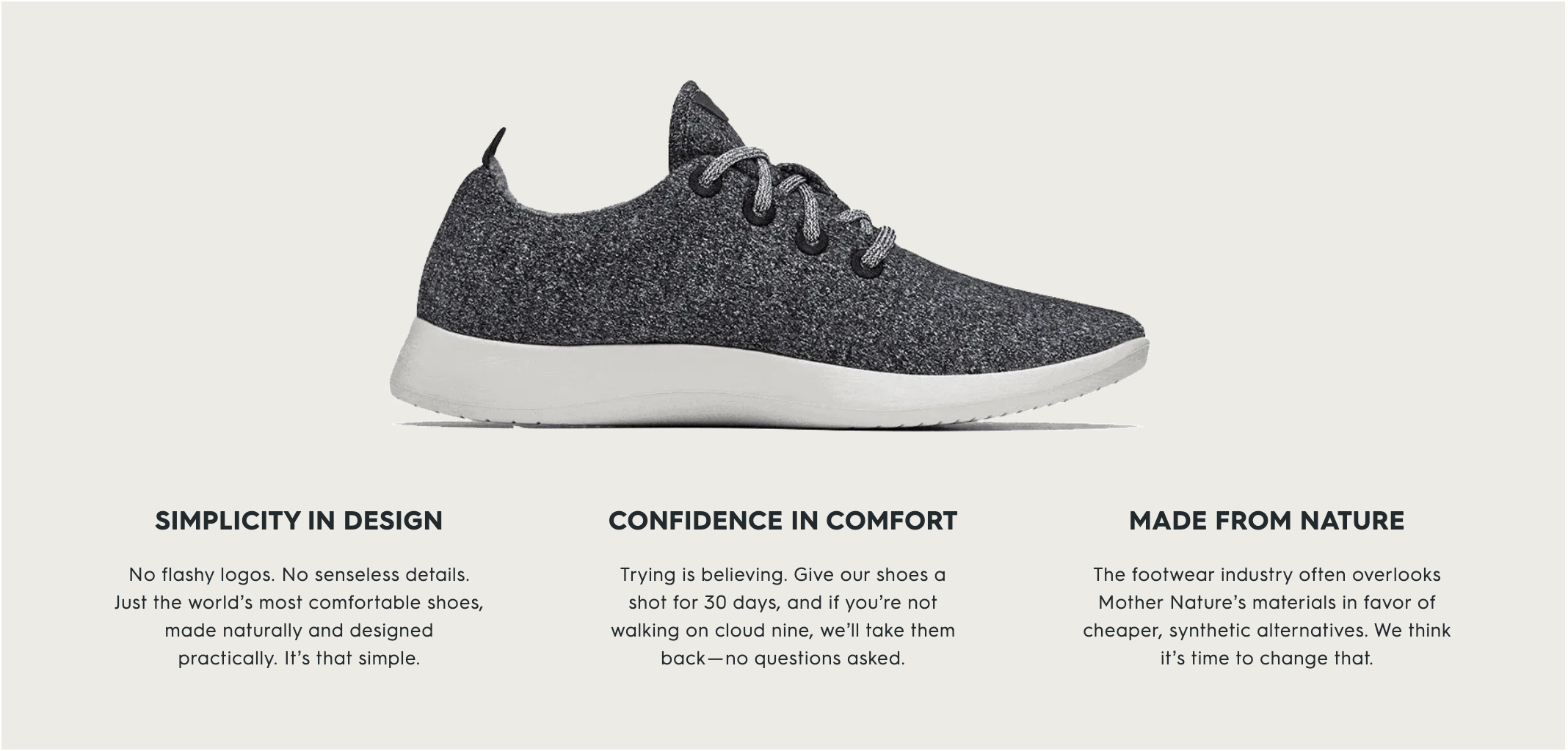 Screenshot of mission from "Our Story" on Allbirds.com