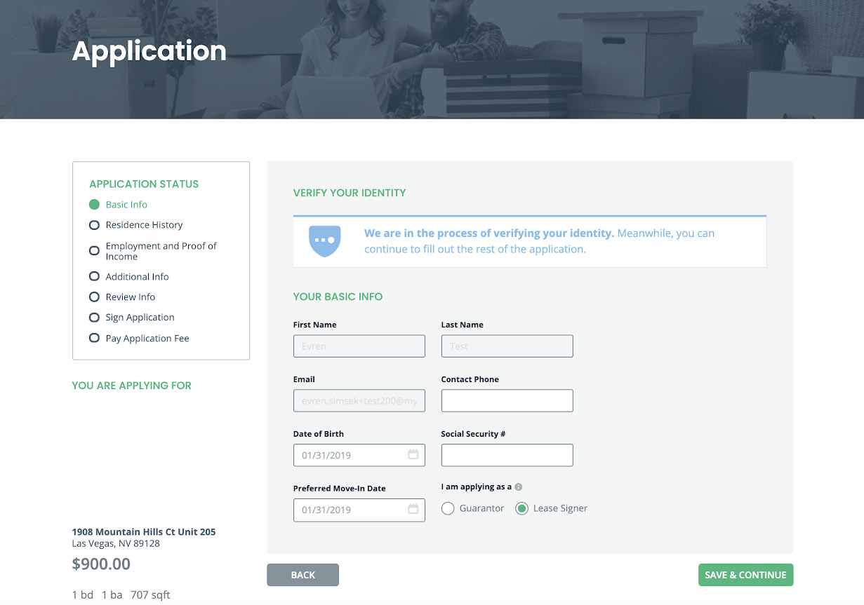 Mynd offers online application for a rental property.