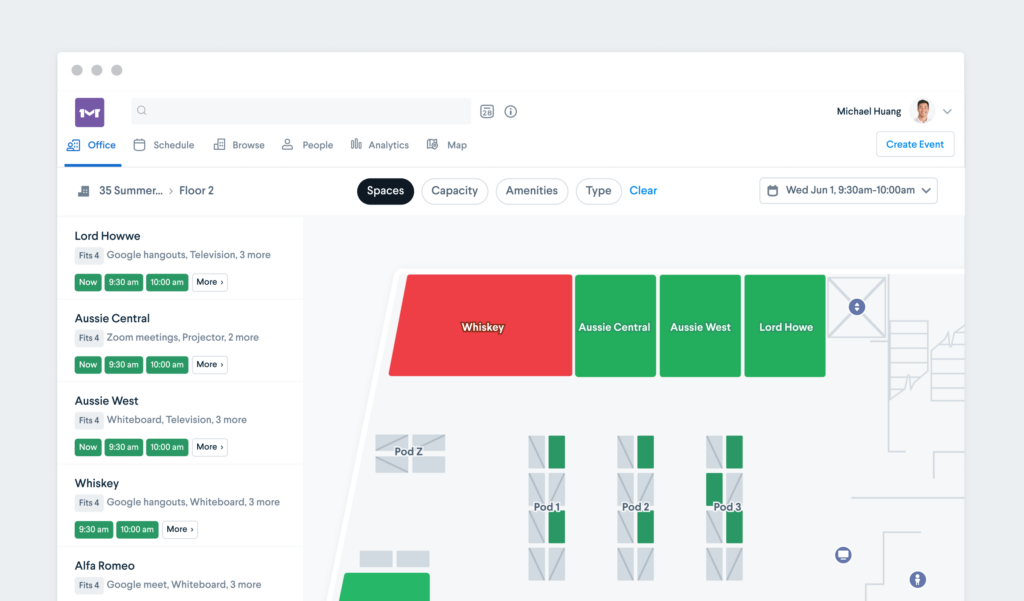 desktop view of a meeting room booking system