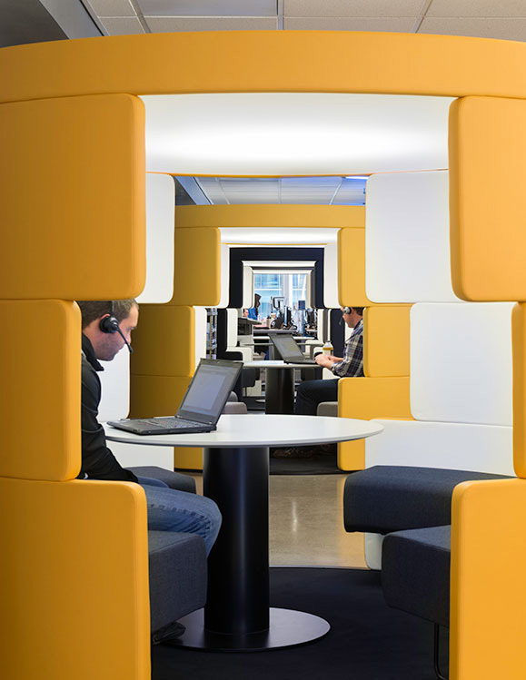 Row of semi-private call rooms in Box headquarter office