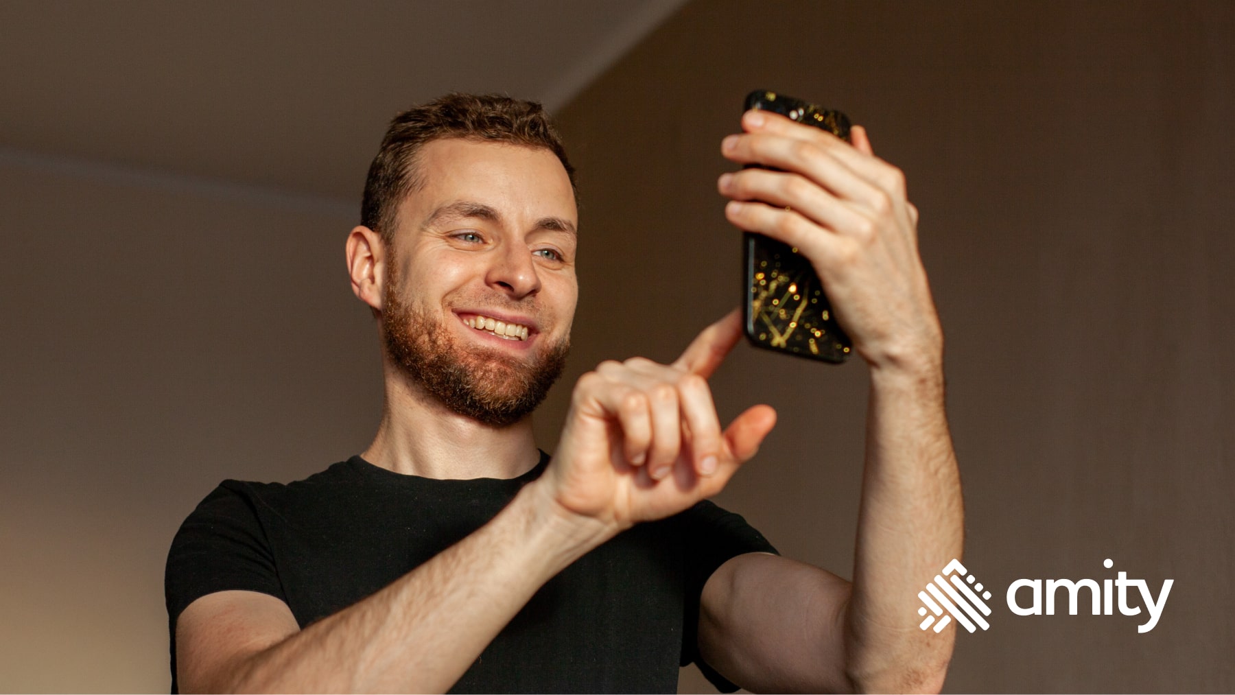Man interacting with mobile screen