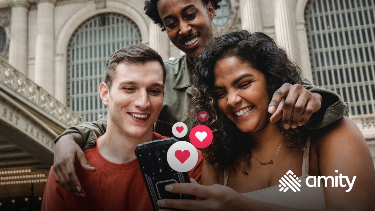 a group of friends sharing the smartphone