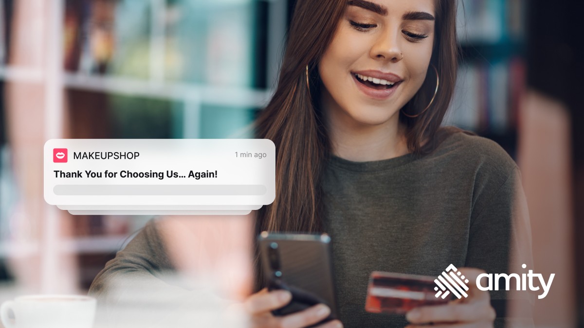 Woman getting a notification for completing online purchase
