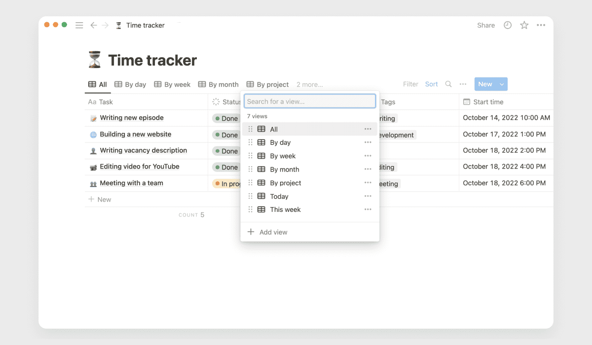 Time tracker for Notion