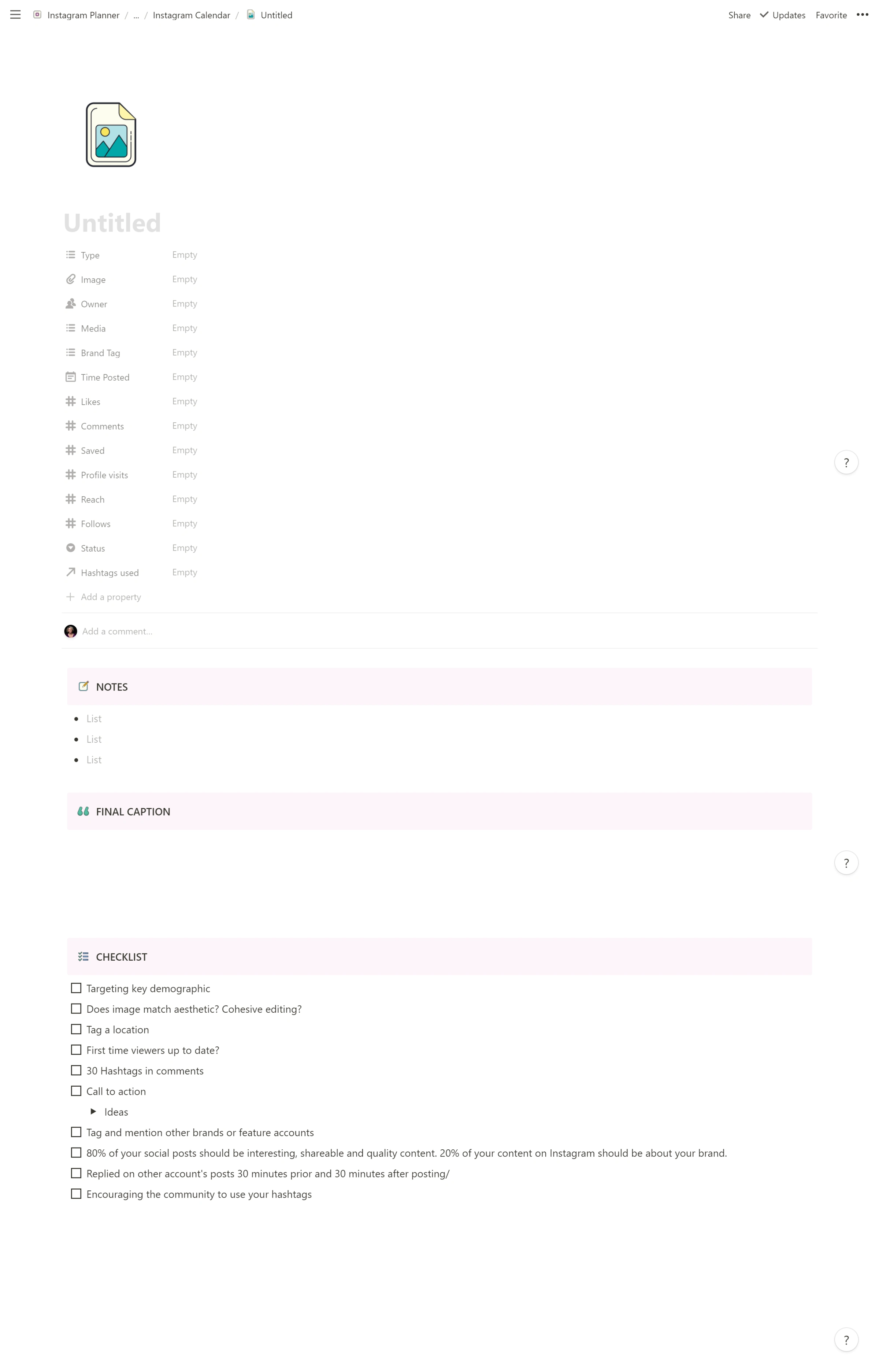 Instagram Planner and Calendar | Notion Everything