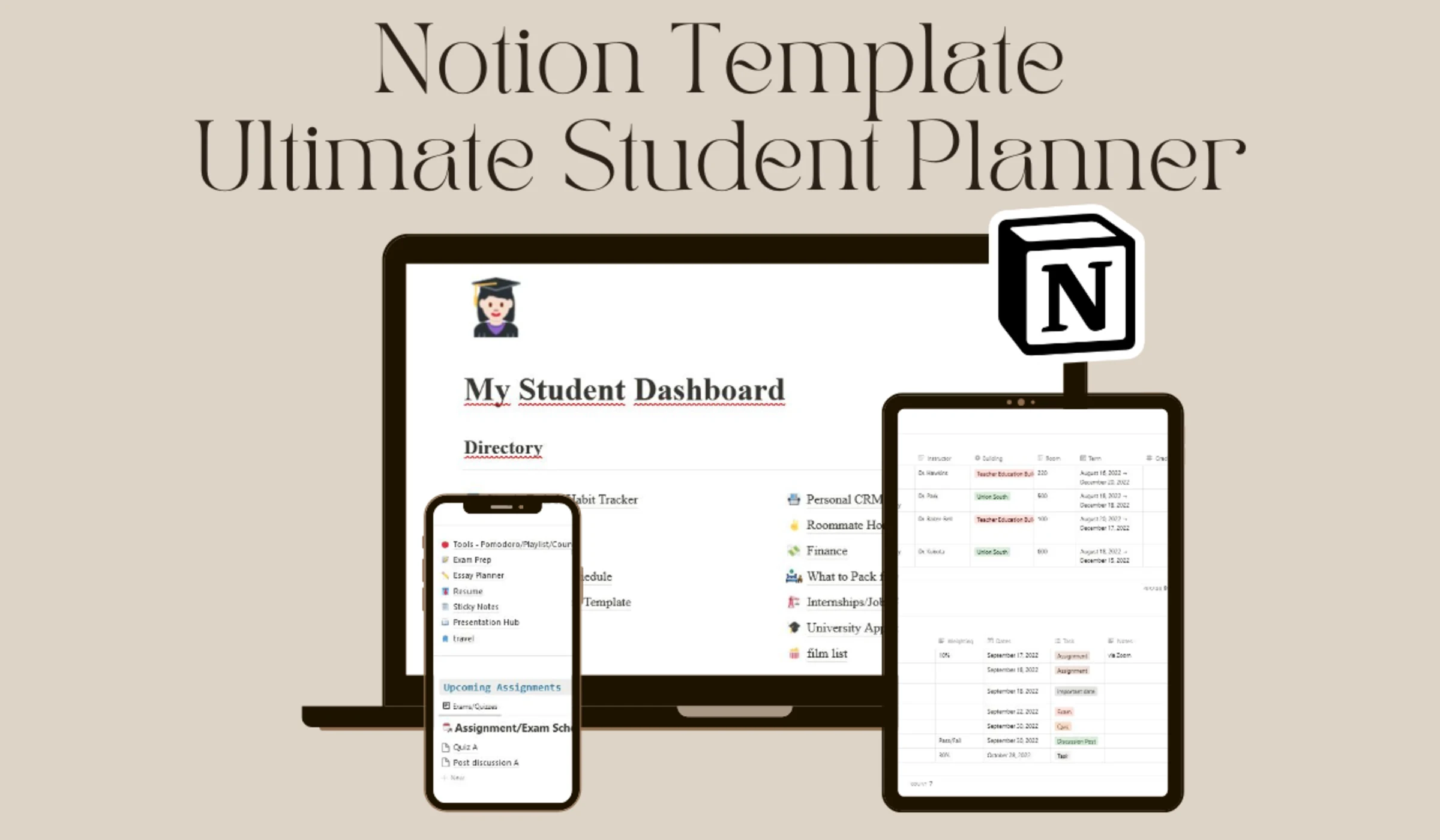 All in One Notion College & High School Academic Planner & Assignment ...