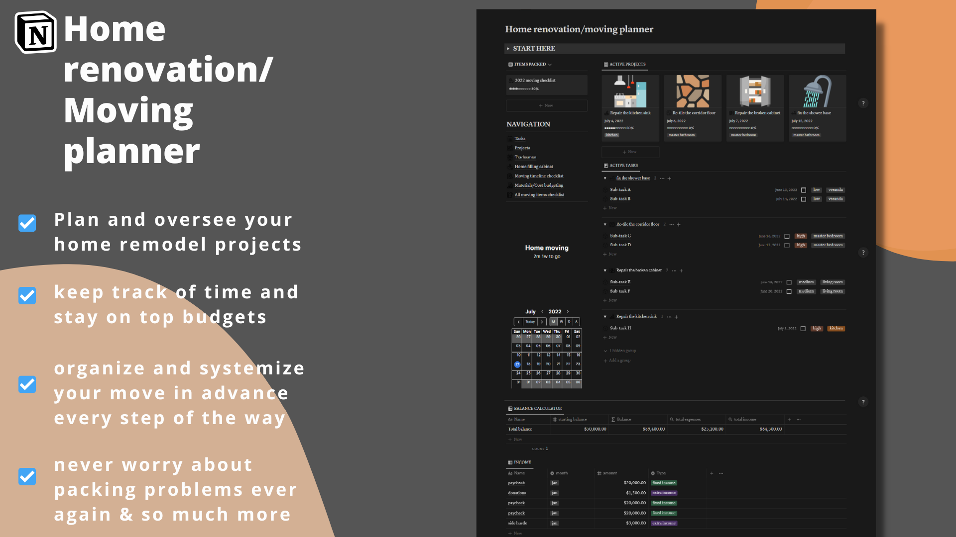 Home renovation/moving planner Notion Everything