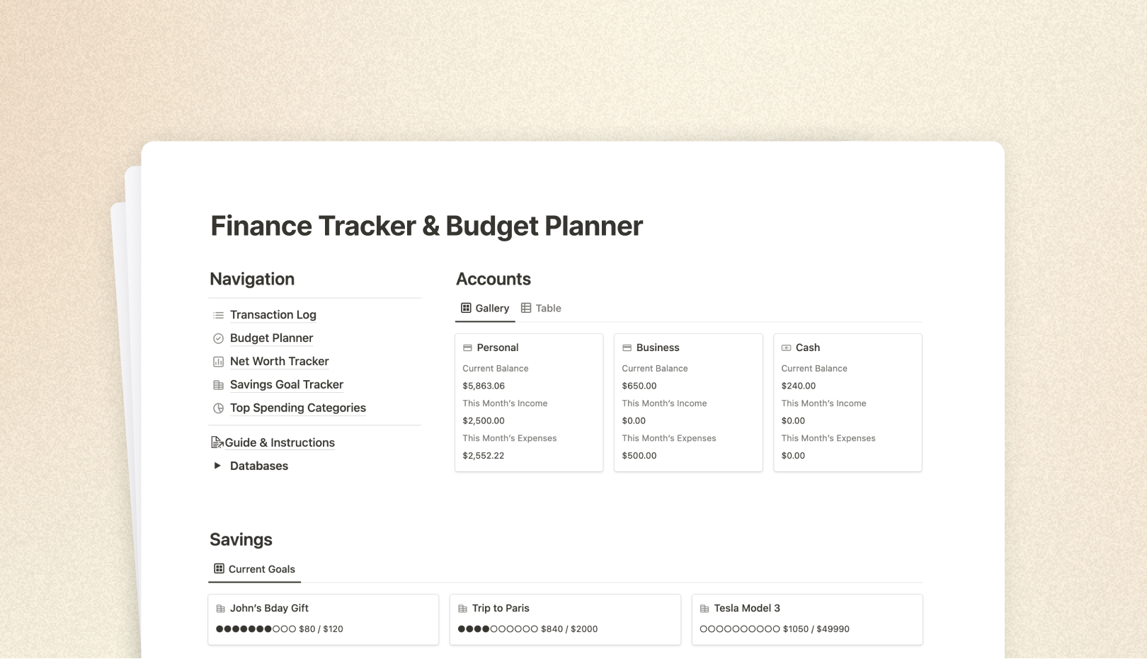 Finance Tracker & Budget Planner Notion Template