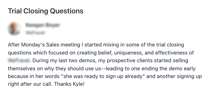 screenshot of a happy customer review