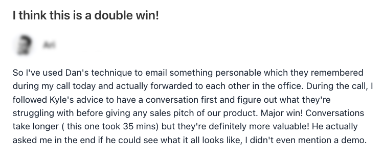 screenshot of a happy customer review