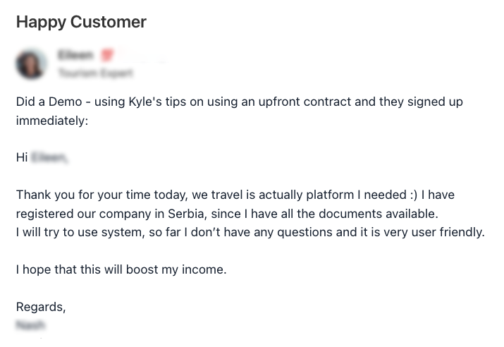 screenshot of a happy customer review