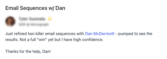 screenshot of a happy customer review