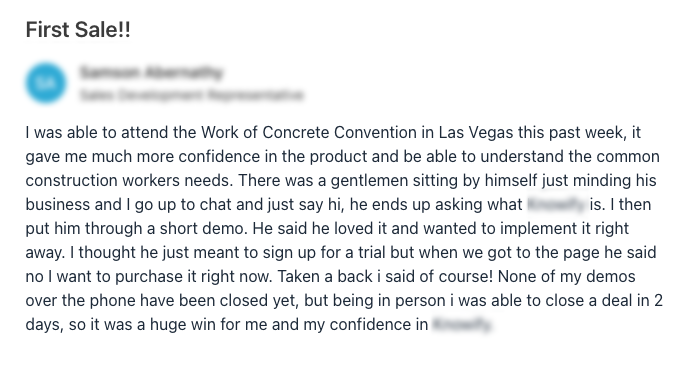 screenshot of a happy customer review