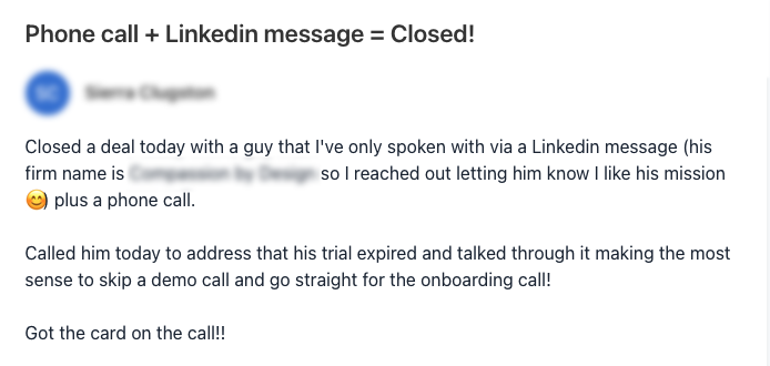 screenshot of a happy customer review