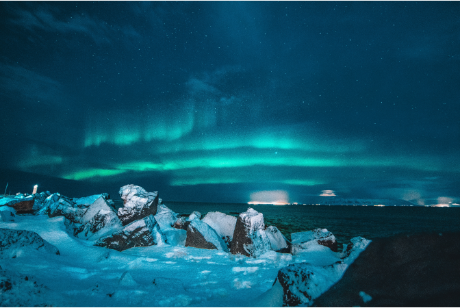 The northern lights over the arctic