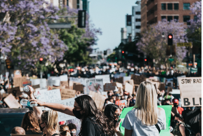 A youth climate change protest taking over the streets.