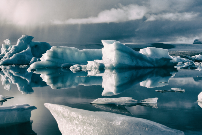 Icebergs melting in the arctic due to climate change