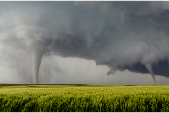 An extreme weather event resulting in two tornadoes