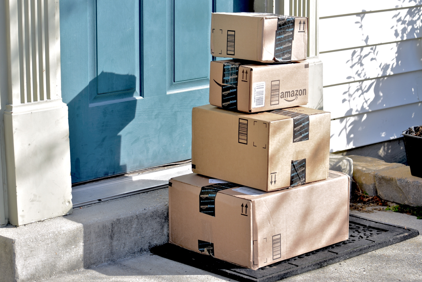 Stack of parcels outside the door of a house